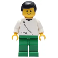 Man, White Jacket with Zipper, Green Legs, Black Hair