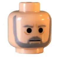 Minifig Head Obi-Wan Kenobi, Gray Beard and Eyebrows, Lines under Eyes, Furrowed Brow Print [Blocked Open Stud]