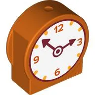 Duplo Brick 1 x 3 x 2 Round Top with Clock, White Face, Dark Red Arms, Orange Numbers / Orange Fruit print