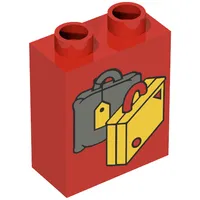 Duplo Brick 1 x 2 x 2 with Suitcases Yellow and Dark Gray Print