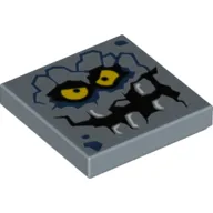 Tile 2 x 2 with Rock Monster Face, Dark Blue Spots and Yellow Eyes Print (Brickster)