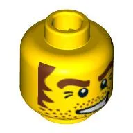 Minifig Head Cowboy, Stubble, Brown Eyebrows and Sideburns, White Pupils Print [Blocked Open Stud]