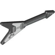 Musical Instrument Guitar Electric with Silver Strings, White Body Print