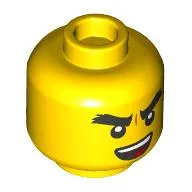 Minifig Head Cole, Black and Dark Red Eyemask / Thick Eyebrows, Open Mouth print
