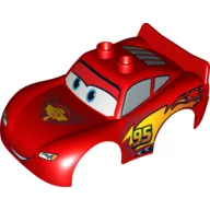 Duplo Car Body 2 Top Studs and Spoiler with Lightning McQueen Piston Cup Print