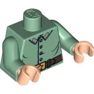 Torso Shirt Uniform with Four Buttons and Gold Buckle with Star Print, Sand Green Arms, Light Nougat Hands