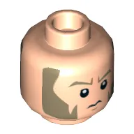Minifig Head Agent Alexsandr Kallus, Dark Tan Eyebrows and Large Sideburns, Determined / Sad Print