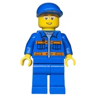Ground Crew, Blue Jumpsuit with Orange Stripes and Pockets, Blue Cap, Glasses