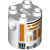 Brick Round 2 x 2 x 2 Robot Body, Axle Holder '+' Orientation with Orange Lines and Gray Astromech Droid Print (R3-A2)