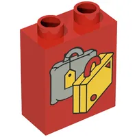 Duplo Brick 1 x 2 x 2 with Suitcases, Yellow and Light Gray Print