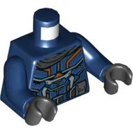Torso Armor with Medium Azure/Dark Orange Circuitry, Dark Bluish Grey Pockets Print, Dark Blue Arms, Black Hands