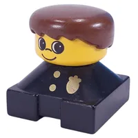 Duplo 2 x 2 x 2 Figure Brick, Spiky Bangs, Brown Hair, Police Badge Print