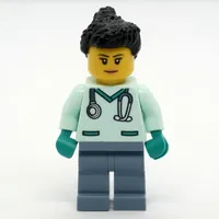 Vet, Light Aqua Scrubs, Black Hair