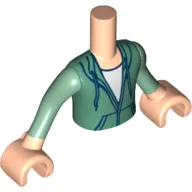 Minidoll Torso Boy with Light Nougat Arms and Hands with Sand Green Hoodie with White Shirt Underneath, and Sand Green Sleeves Print