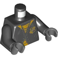 Torso Robe with Laces, Yellow Undershirt, Hogwarts Crest Print, Black Arms, Dark Bluish Gray Hands