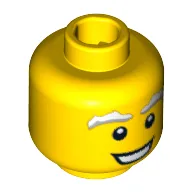 Minifig Head Santa, White and Gray Bushy Eyebrows, Open Mouth Smile Print [Blocked Open Stud]