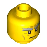 Minifig Head Garmadon (Sensei), Bushy Gray Eyebrows, Wrinkles, Scowl Print [Hollow Stud]
