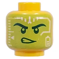 Minifig Head Lime Heads-Up Display (HUD), Determined Look/Clear Face Smirk