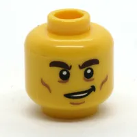 Minifig Head, Dark Brown Eyebrows, Cheek Lines, Crooked Smile print