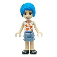 Evelyn - White Top, Sand Blue Skirt, Dark Azure Hair