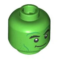 Minifig Head Hulk, Thick Black Eyebrows, Dark Green Lines, Stubbled Beard, Smile/Angry Teeth