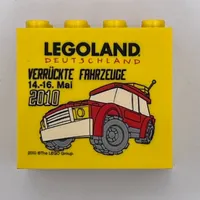 Brick 2 x 4 x 3 with 'LEGOLAND Deutschland Verrückte Fahrzeuge 14.-16. Mai 2010' Print