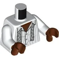 Torso, Partly Unbuttoned Striped Shirt, Silver Undone Tie print, White Arms, Reddish Brown Hands