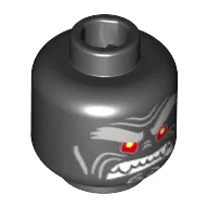 Minifig Head Garmadon, Light Bluish Gray Bushy Eyebrows, Left Raised Eyebrow, Red Eyes, Clenched White Fangs Print [Hollow Stud]