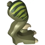 Animal Body Part, Dinosaur, Raptor Leg, Right, with Pin, Tan Claws and Lime Stripes over Dark Green Print