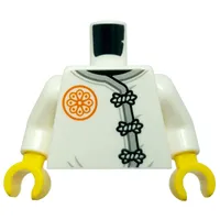 Torso, Tunic, Light Bluish Grey Trim, Black Clamps, Orange Symbol print, White Arms, Yellow Hands