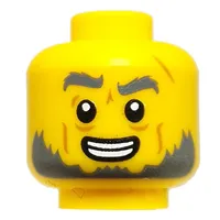 Minifig Head Twitchy Tim, Dark Bluish Grey Eyebrows, Beard, Smile, Raised Eyebrow / Scared