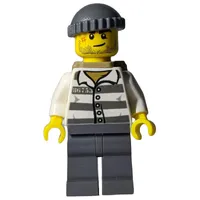 Criminal, Prison Shirt with #86753, Dark Bluish Gray Legs, Dark Bluish Gray Hat, Dark Tan Backpack, Stubble