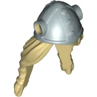 Hair and Helmet, Long with Side Holes, Viking Helmet Metallic Silver Pattern