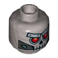 Minifig Head Robo Skeleton, Skull with Red Eyes, Metal Eyebrows with Rivets and Metal Jaw with Screws Print [Hollow Stud]
