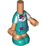 Microdoll Body Short Dress Dark Turquoise with White Shirt print, Nougat Arms and Legs