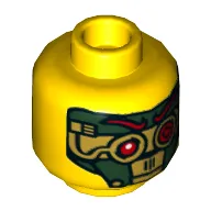 Minifig Head Nya (Samurai X), Eyebrows, Eyelashes, Brown Lips / Green and Gold Mask, Red Eyes and Eyebrows Print