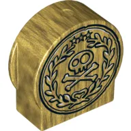 Duplo Brick 1 x 3 x 2 Round Top, Cut Away Sides with Skull and Crossbones in Laurel Wreath Print