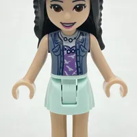 Emma - Sand Blue Top, Light Aqua Skirt, Black Hair with Buns