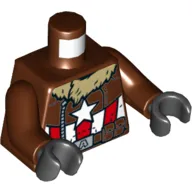 Torso Jacket with Tan Fur Collar, White Star, Red and White Stripes Print (Captain America), Reddish Brown Arms, Black Hands