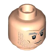 Minifig Head Griff Halloran, Light Bluish Grey Eyebrows, Stubble Beard, Frown Print [Hollow Stud]