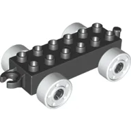 Duplo Car Base 2 x 6 with Fake Bolts, Open Hitch End and White Wheels