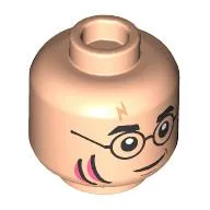 Minifig Head Harry Potter, Black Glasses, Black/Coral Gills, Lightning Scar, Neutral/Angry Clenched Teeth print