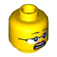 Minifig Head Reporter, Dual Sided, Glasses with Black Frames, Beauty Mark Laughing / Scared Print [Hollow Stud]