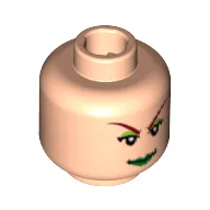 Minifig Head Poison Ivy, Red Eyebrows, Green Lips Print [Blocked Open Stud]
