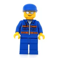 Worker, Blue Jacket with Orange Stripes, Blue Legs, Blue Cap, Silver Sunglasses