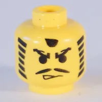 Minifig Head Ninja / Actor, Moustache Angry Eyebrows and Striped Sideburns Print [Blocked Open Stud]