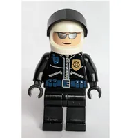 Policeman with Zipped Jacket with Gold Badge, and White Helmet with Black Visor