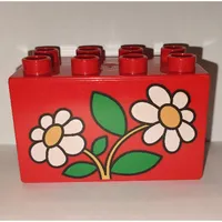 Duplo Brick 2 x 4 x 2 with 2 White Daisies Print