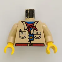 Torso Shirt, Blue Neck, Red Bandana, Compass Print, Tan Arms, Yellow Hands