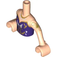 Minidoll Torso Girl with Dark Purple Sleeveless Top with Wings, Gold Trim and Necklace Print, Light Nougat Arms with Hands with Gold Tattoo Print